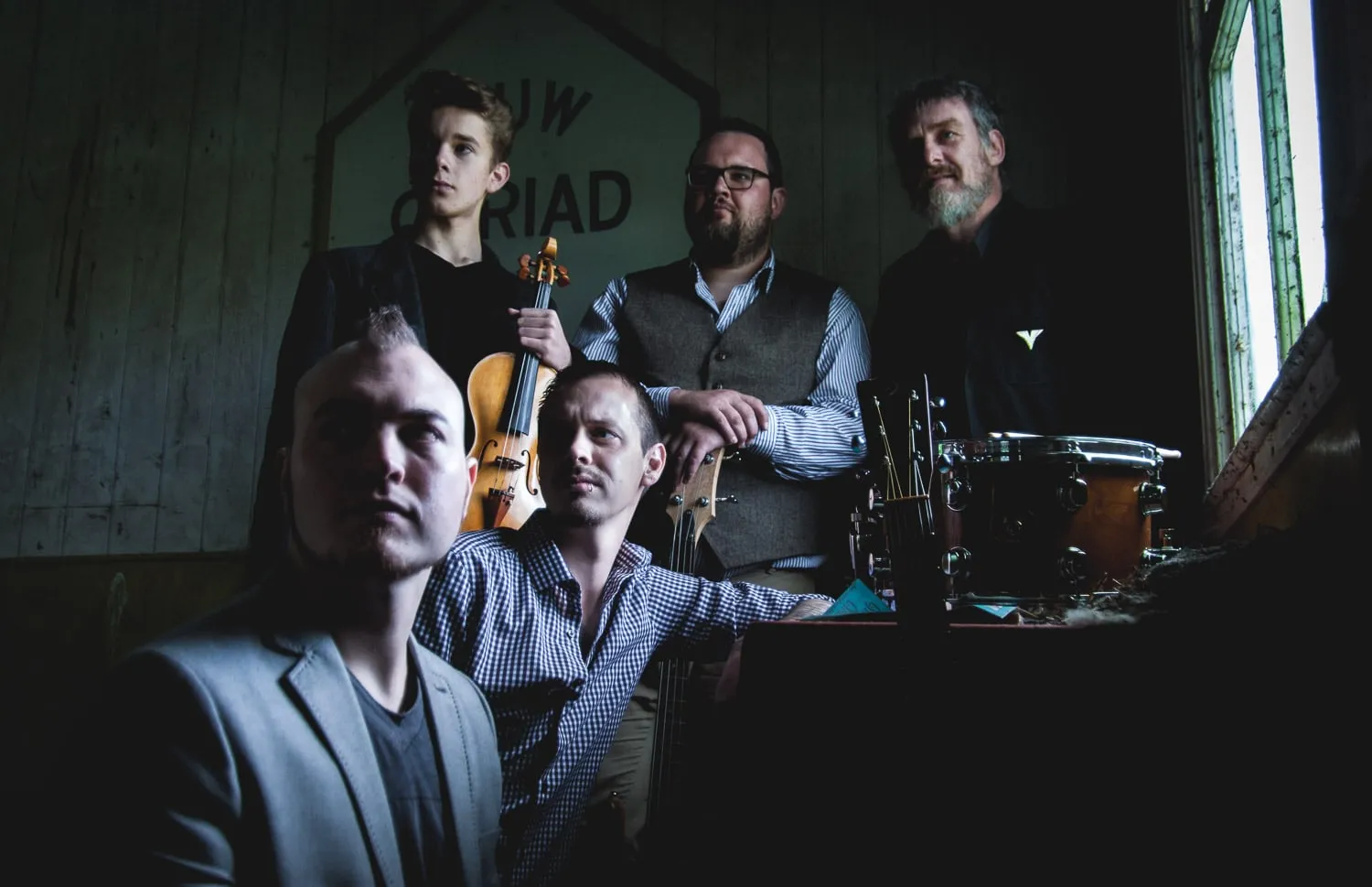 Cats and Crows in 2016, the full five-piece lineup of Isaac Birchall, Andy Cooper, Xander Croft, Dave Newman and David Lloyd.