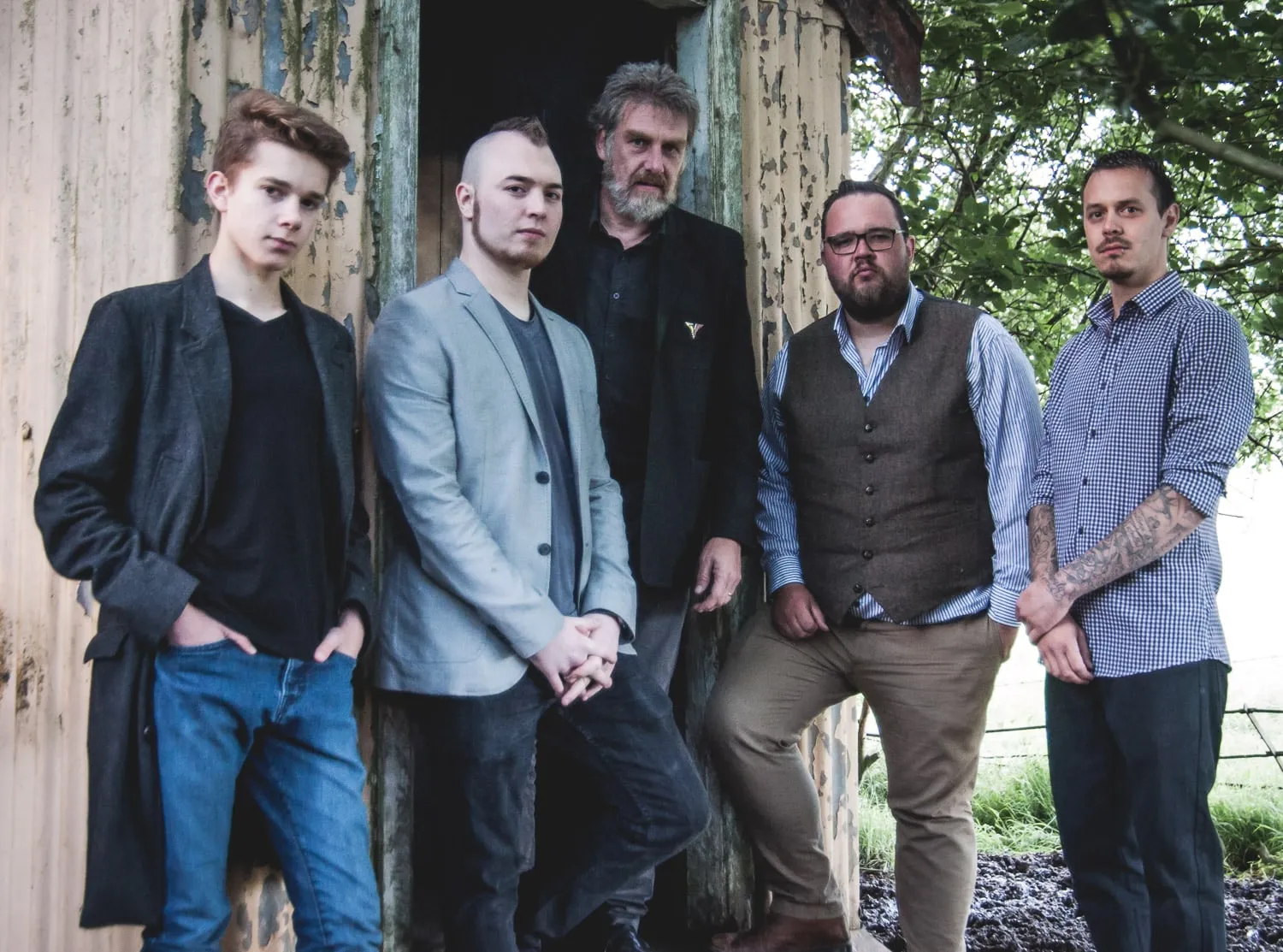 The 2016 Cats and Crows lineup of Isaac Birchall, Andy Cooper, Xander Croft, Dave Newman and David Lloyd in a promo portrait.
