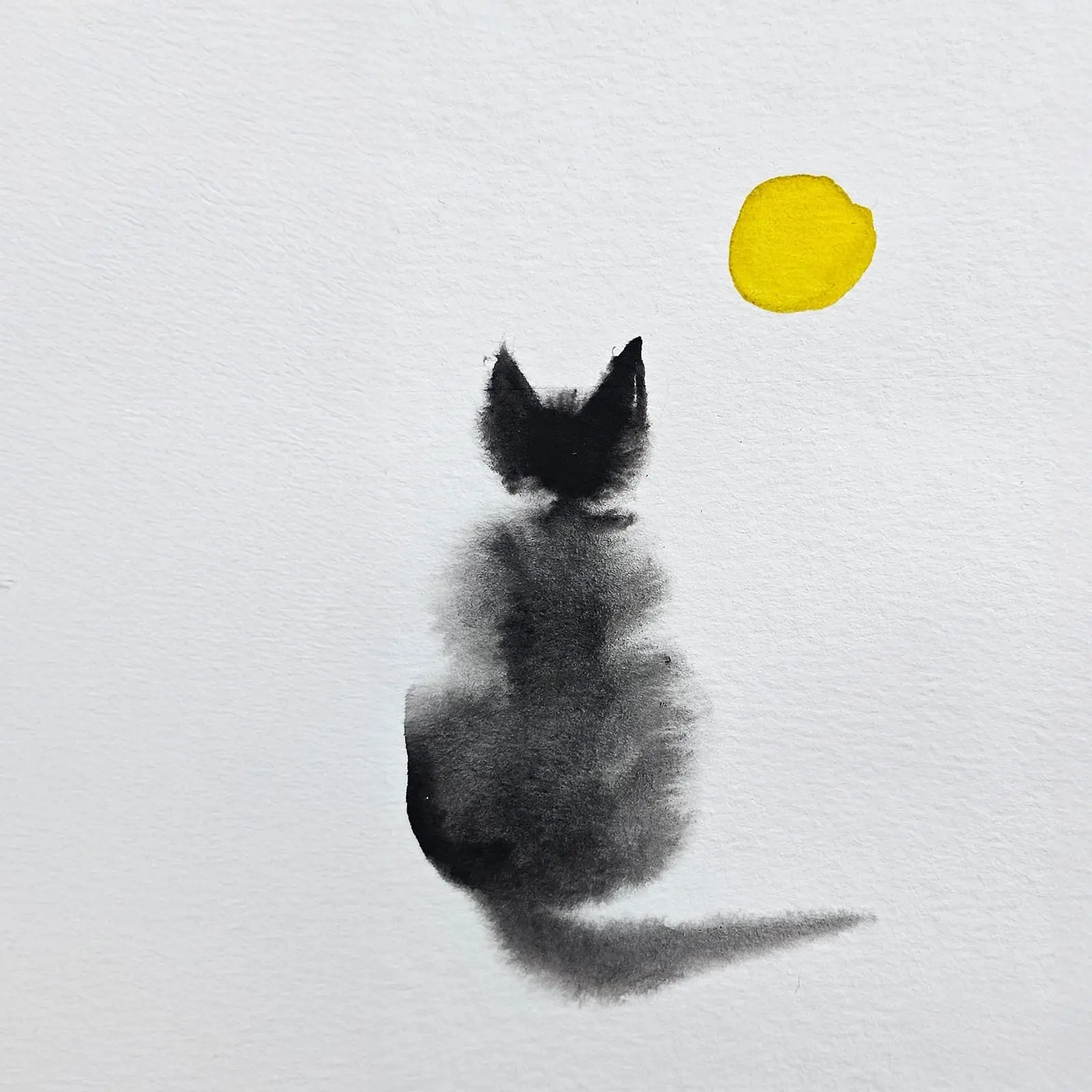 This Time Will Pass Anyway album cover: an ink painting of a cat seen from behind, looking up at a small yellow moon.